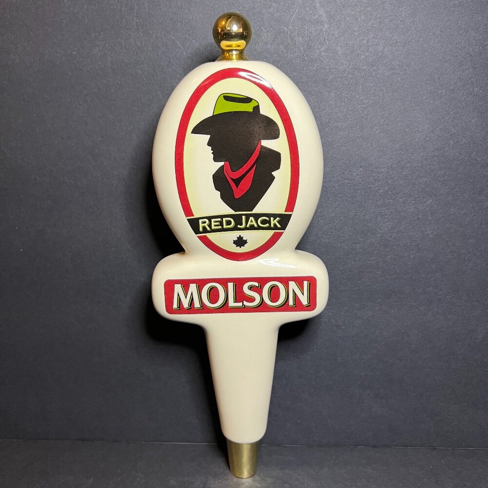 Vintage Molson Red Jack Ceramic Beer Tap Handle Knob Bartending Barware 9.75"